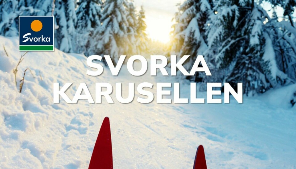 Et vinterlandskap, et par skitupper og Svorka sin logo