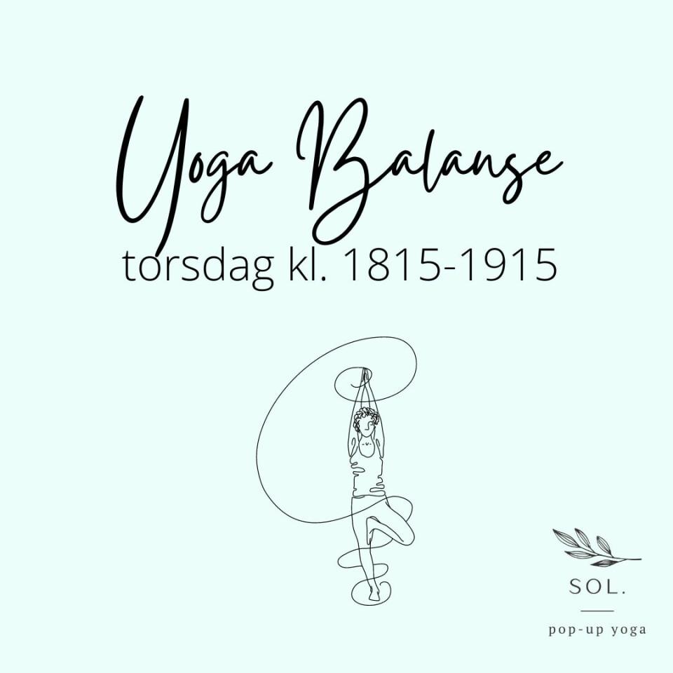 Reklame for yoga balanse torsdager klokken 18.15 til 19.15