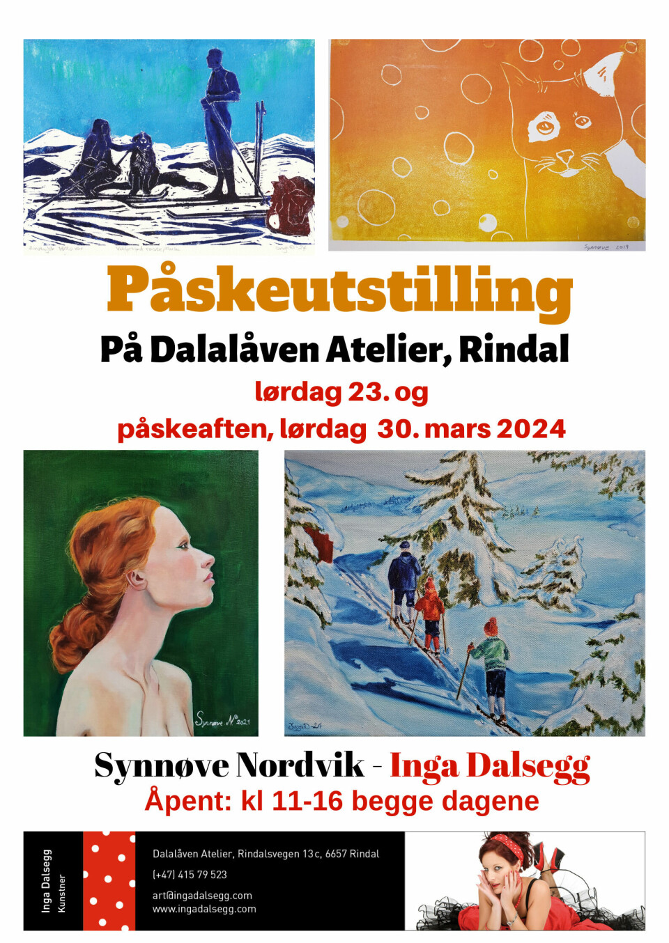Plakat for påskeutstilling på Dalalåven Atelier 23. mars og 30. mars