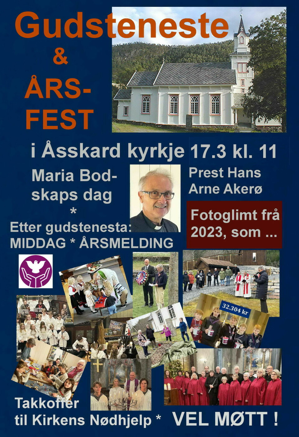 Plakat om årsfest i Åsskard kyrkje 17. mars kl 11