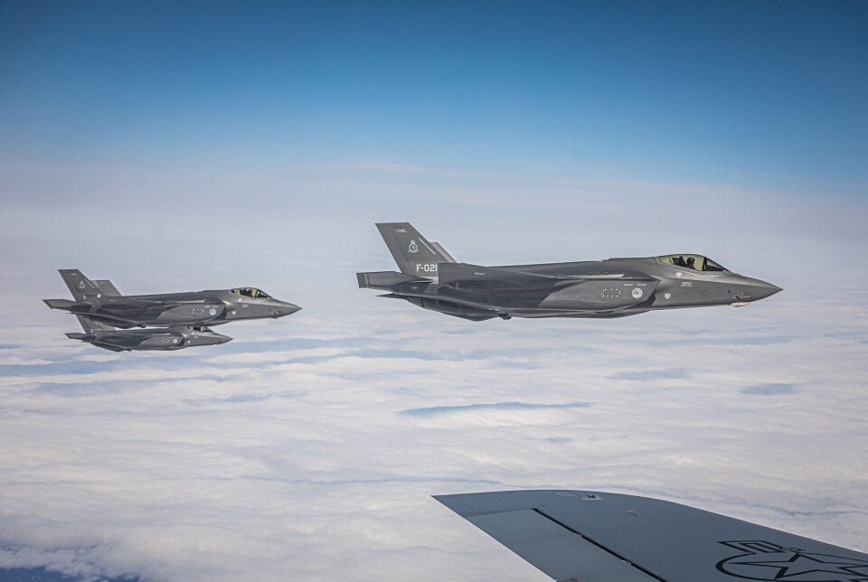 Tre nederlandske F-35 over Sverige under ACE i 2023. Tre jagerfly i lufta.
