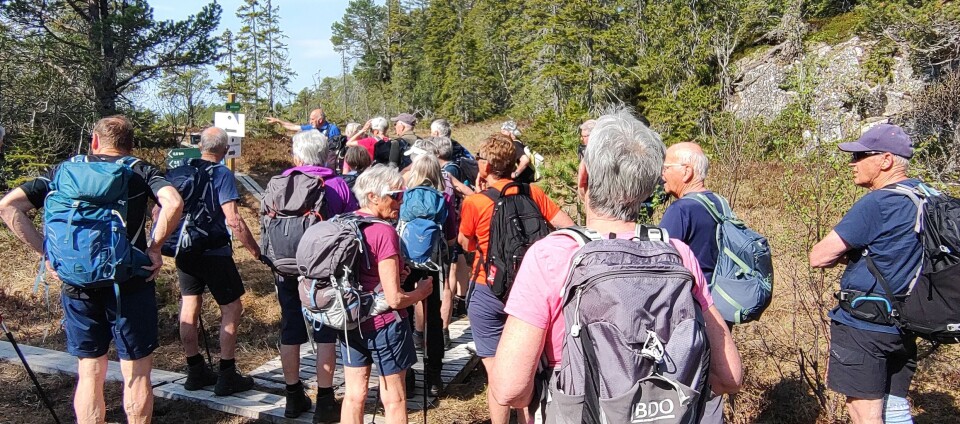 Raudåsen. Ei gruppe med folk på fottur.
