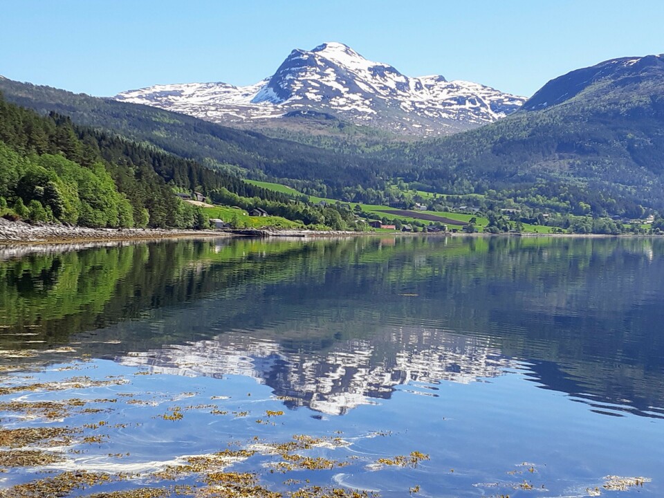 Fin utsikt mot Sulå. Et fjell som speiler seg i sjøen.
