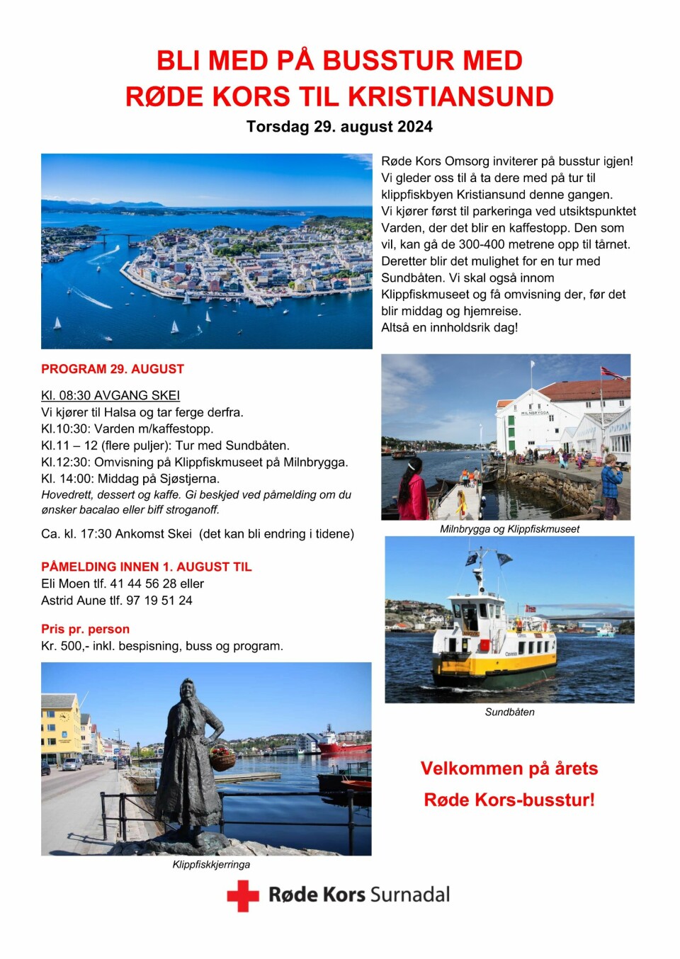Reklame for busstur med bilder fra Kristiansund