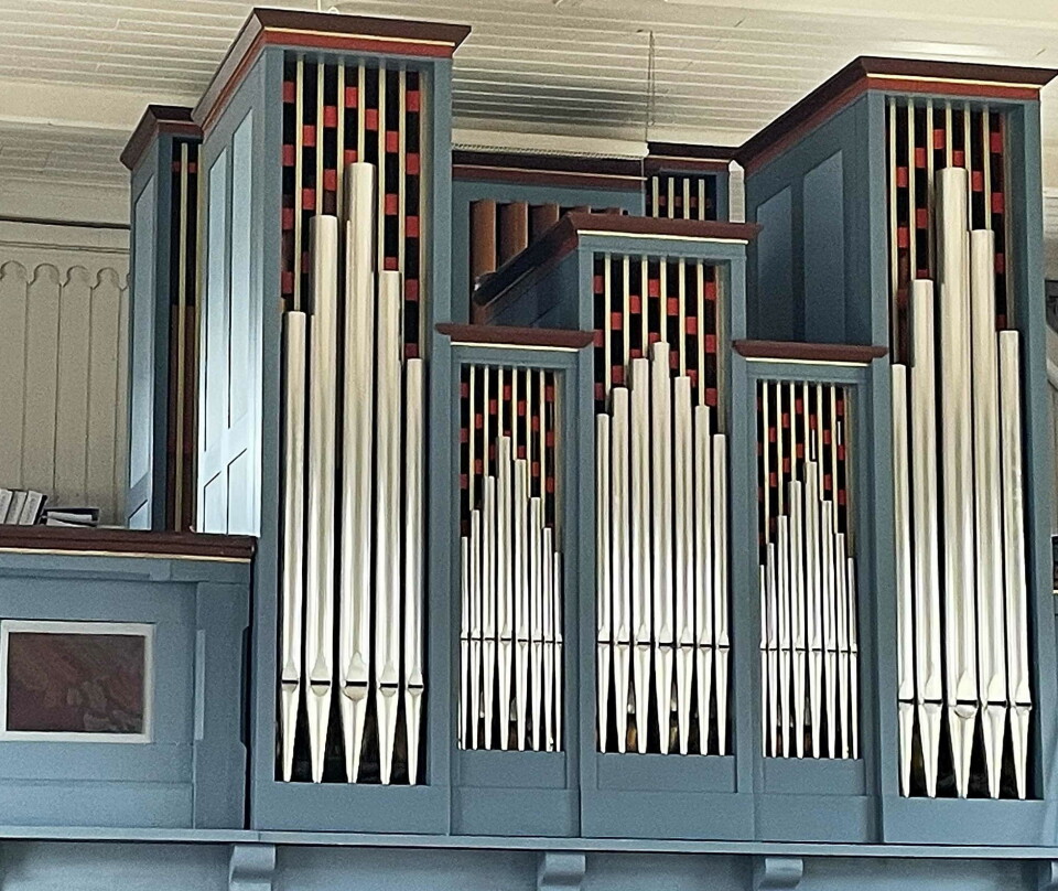 Konsertserien var avrunda på Marcussen-orgelet i Øye kyrkje. Pipene på eit kyrkjeorgel.
