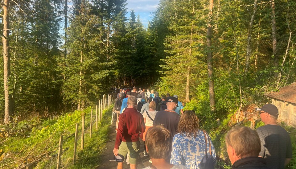 – Tusen takk, og vel hæm, var kveldens siste ord frå Henning. folk går ned en skogsveg