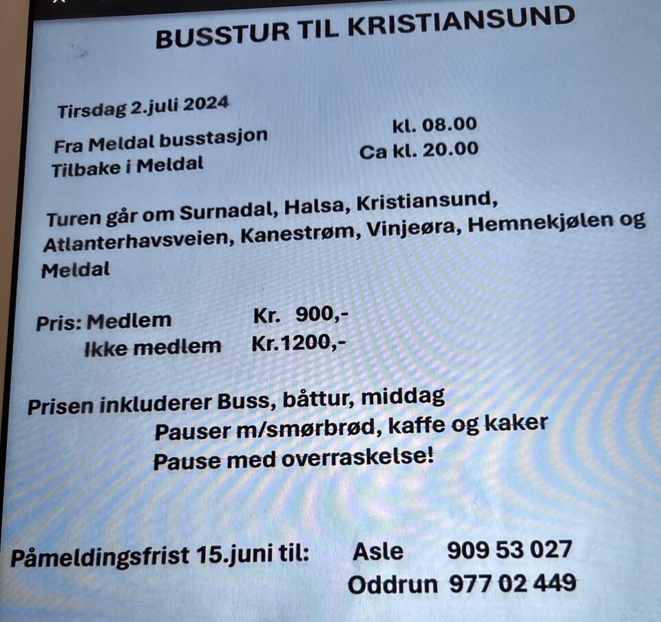 Busstur til Kristiansund med Meldal pensjonsforening