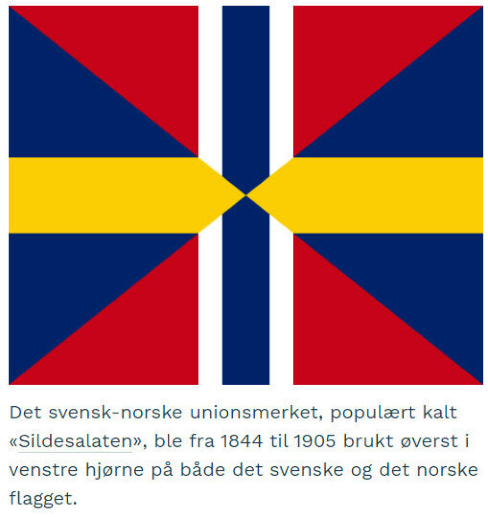 Hvorfor flagger vi 7. juni? Unionsflagget Sverige-Norge, som ble brukt mellom 1844 - 1905.