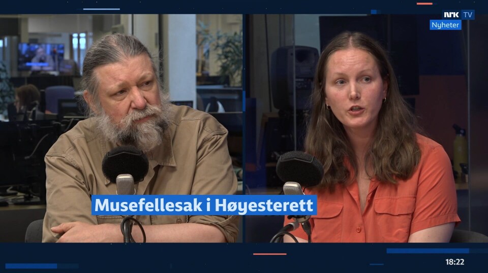 Zoolog Petter Bøckman og jurist Annichen Kongsvik Sæteren. En mann og ei dame i TV-studio.