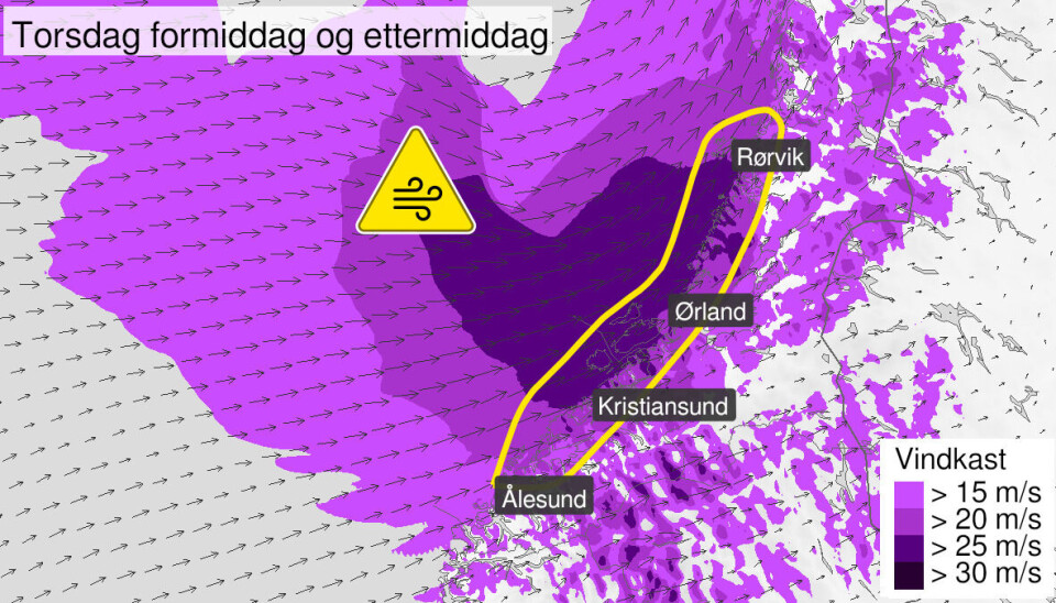 Dagens farevarsel fra yr.no melder om kraftig vind på kysten. Farevarsel om kraftig vind på kysten.