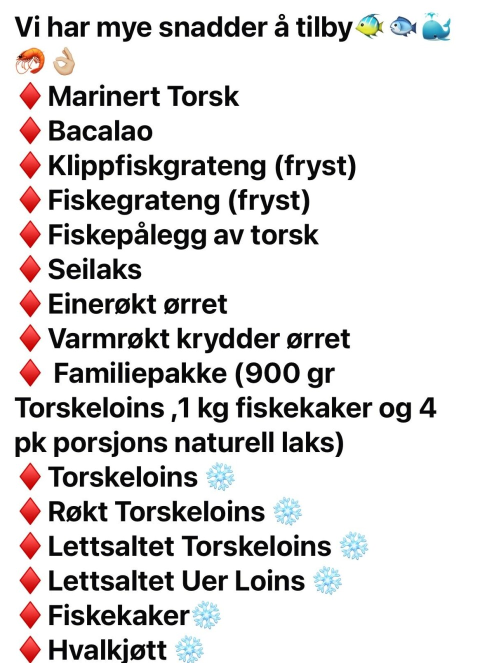 Salg av sjømat i Rindal fra 15. juli og utover i uka
