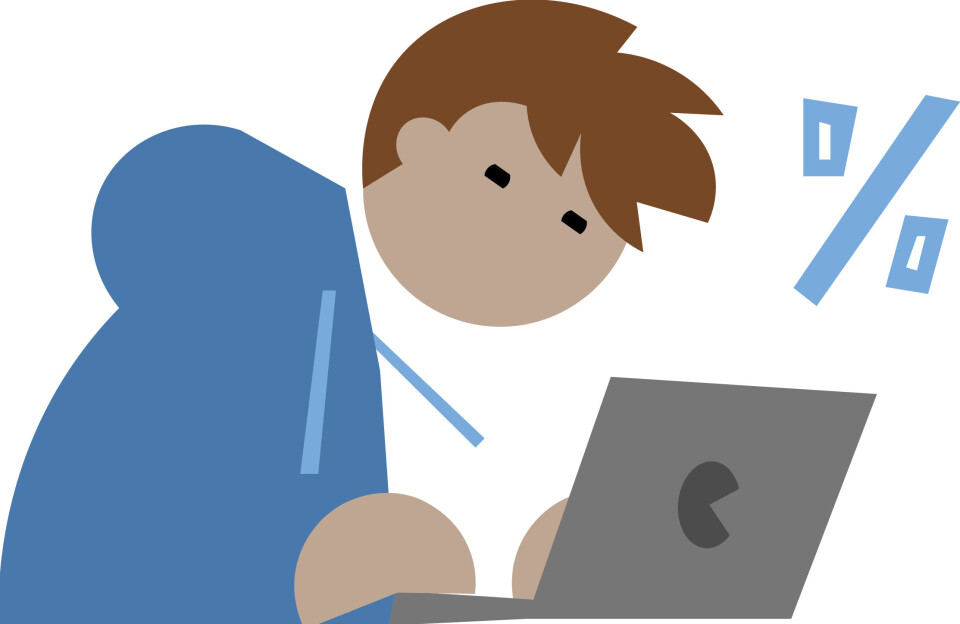 Du kan tjene 70.000 kroner i løpet av ett år, helt uten å måtte betale skatt av denne inntekten. For flere unge som bare har sommerjobb er ofte denne grensen høy nok. illustrasjon av gutt på laptop med prosent-tegn over