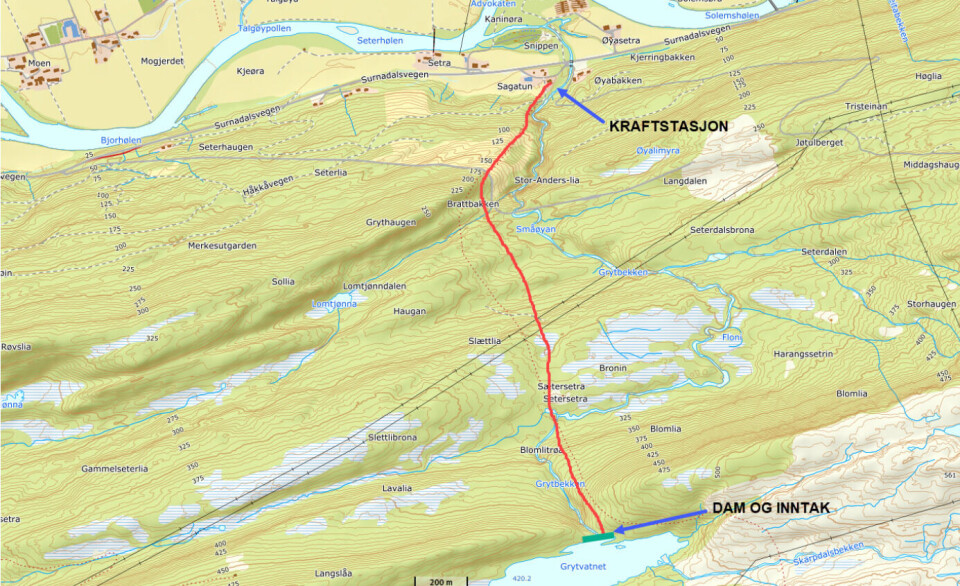 Oversiktskart Setergrytå kraftverk