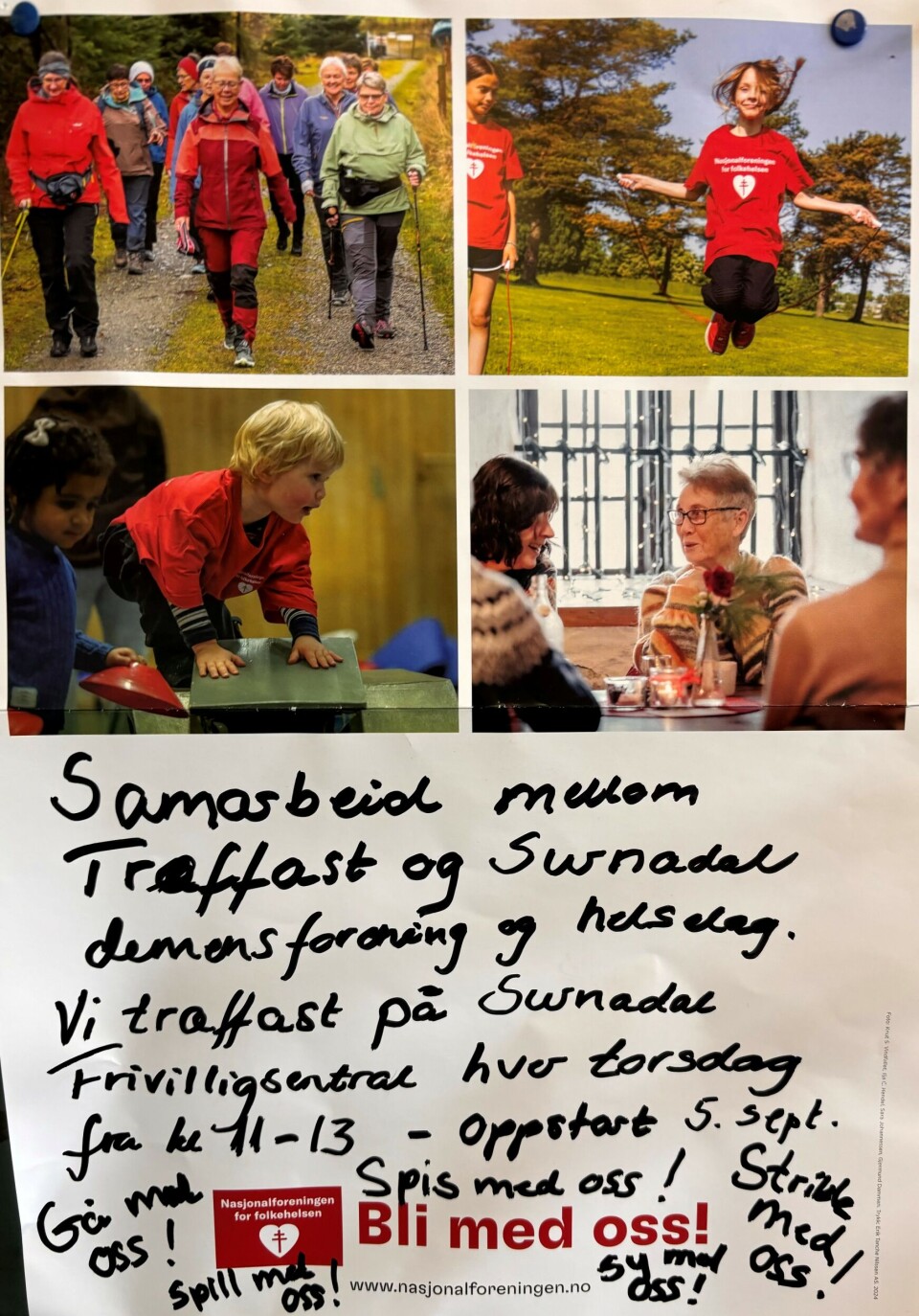 – Kom og bli med oss! En plakat for 'Bli med oss' i Surnadal på torsdager høsten 2024.