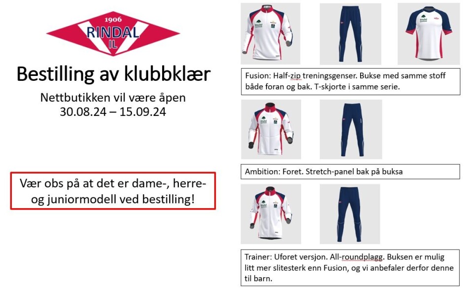 Bestilling av klubbklær