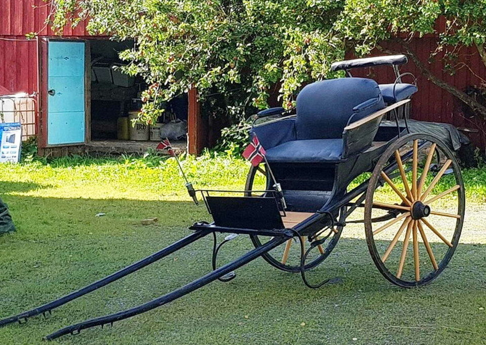 Med denne karjolen skal Maren Sætervik Rognskog skysse prest og kyrkjesongar frå båten til kyrkja