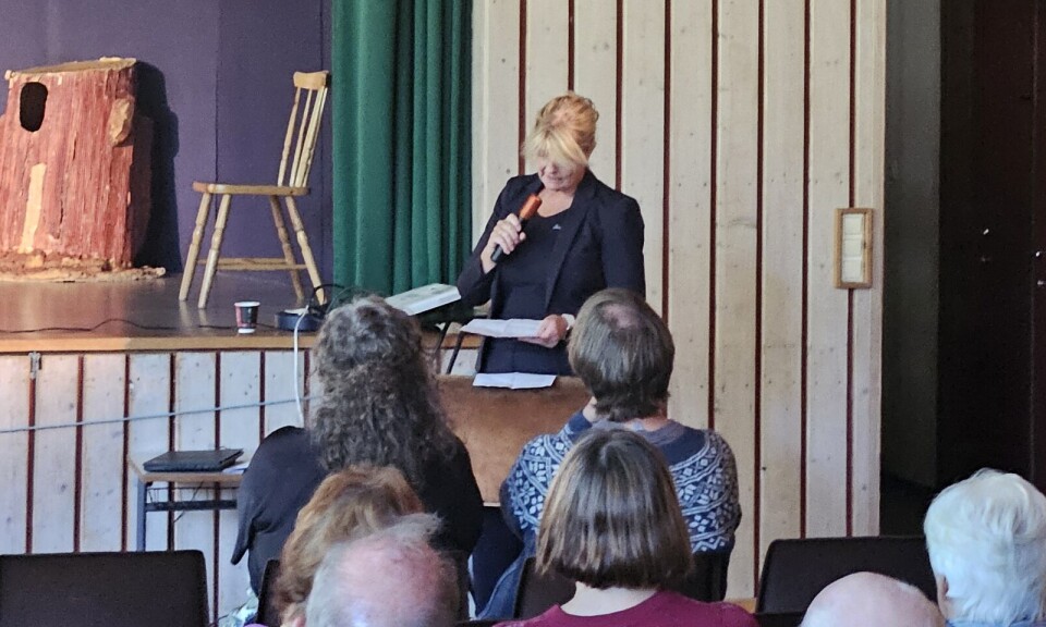 Kulturleiar i Sunadal kommune, Lilly Husby, ønskte velkommen. Ei dame som står og snakker til en forsamling.