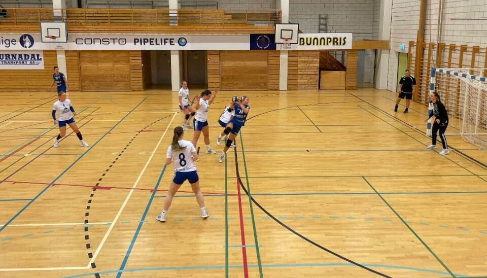 Håndballspillere under kamp.