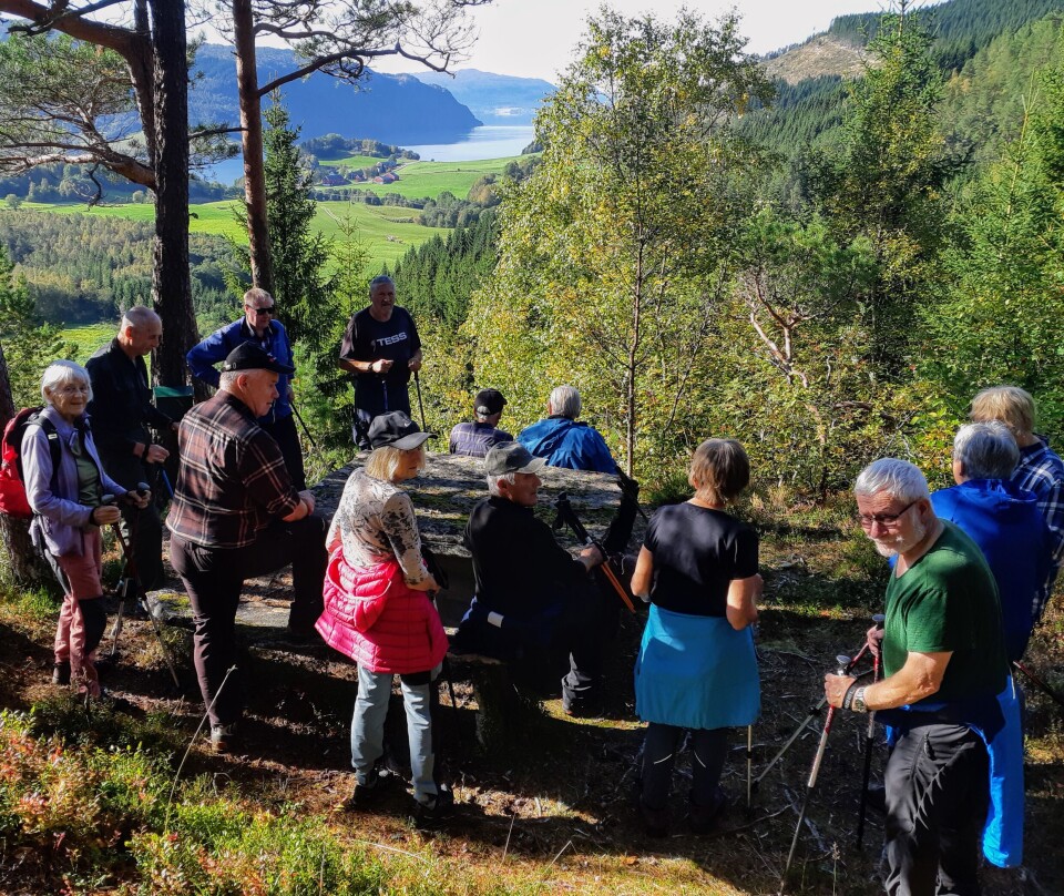Stavgang til Årnestrøa Mennesker på tur ser på utsikten