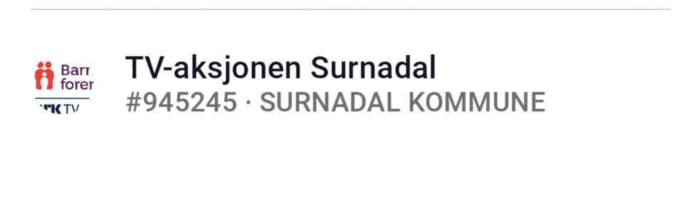 Nytt lokalt VIPPS-nummer for TV-aksjonen Surnadal 2024