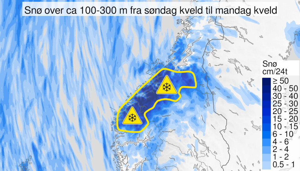 Gult farevarsel for deler av vestlandet og Trøndelag