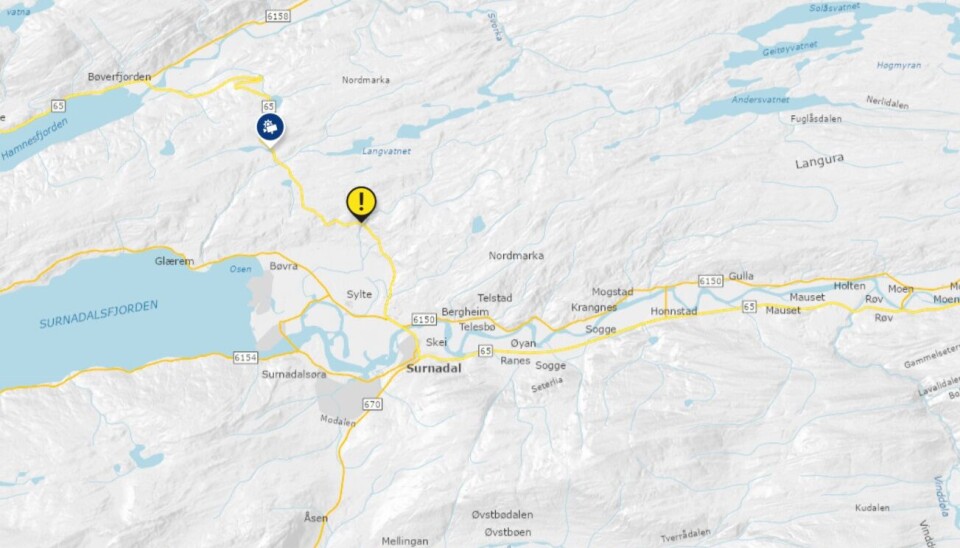 Fare for stengt veg på fv65 i Surnadal - Problemet er løst!
