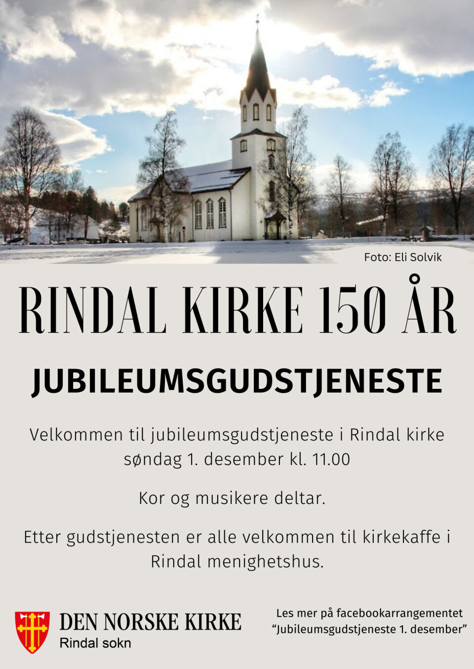 Jubileumsgudstjeneste i Rindal kirke 1.desember