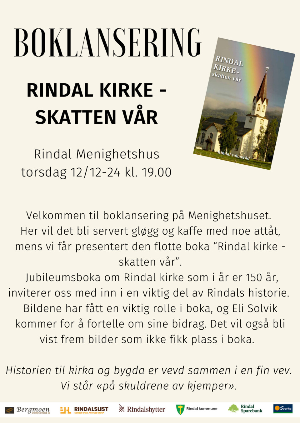 Boklansering: Rindal kirke - skatten vår 12. desember