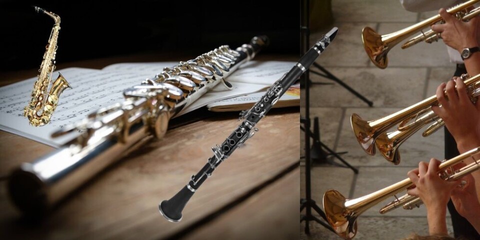 Ledige plasser på blåseinstrumenter fra nyttår Fotomontasje av blåseinstrumenter.