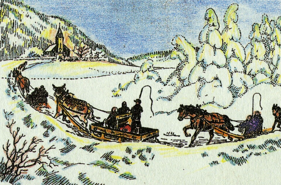 Endatil i Vangsgutane ser vi held julehøgtid – her i Todalen, tegna av Jens R. Nilssen