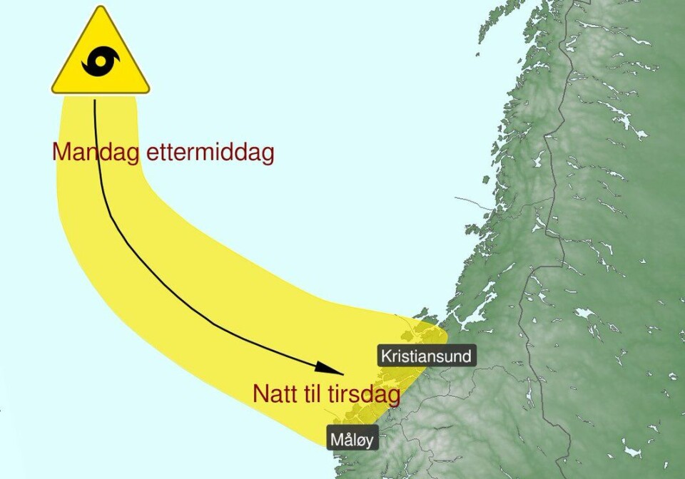 Et polart lavtrykk forventes inn mot kysten av Møre og Romsdal natt til tirsdag.
