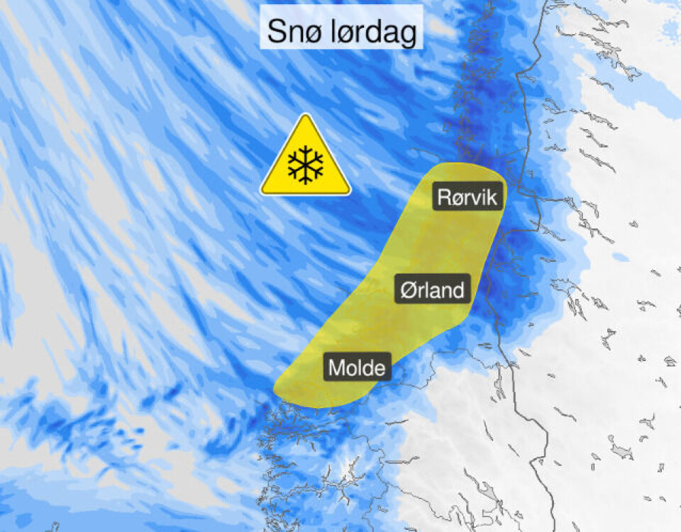 Gult farevarsel for snø i Trøndelag og Møre og Romsdal for lørdag