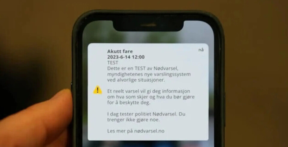 Test av nasjonalt nødvarsel på onsdag 8. januar