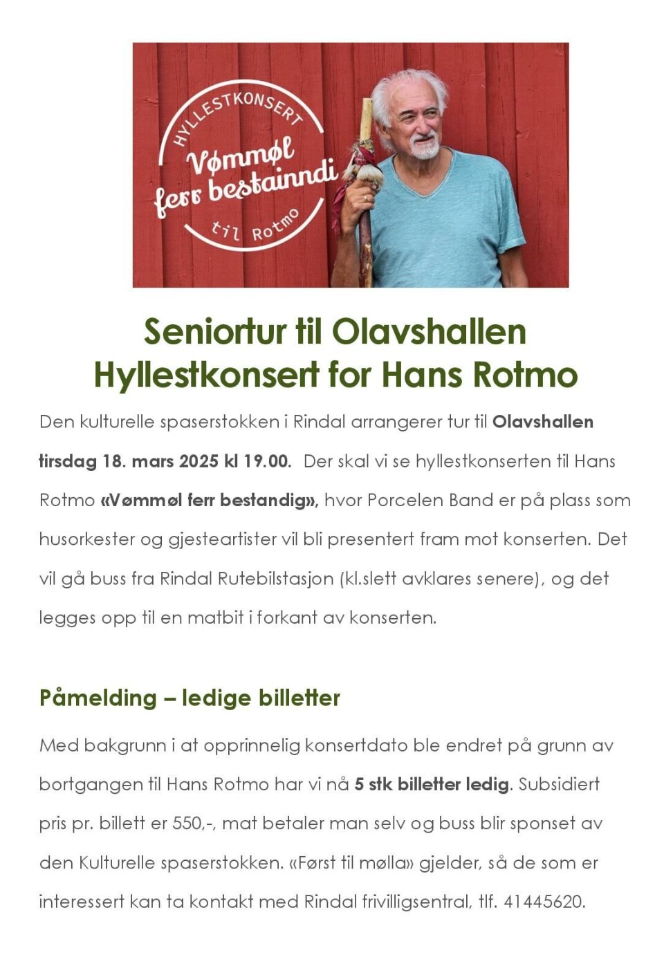 Seniortur til Olavshallen 18. mars - Utsolgt!