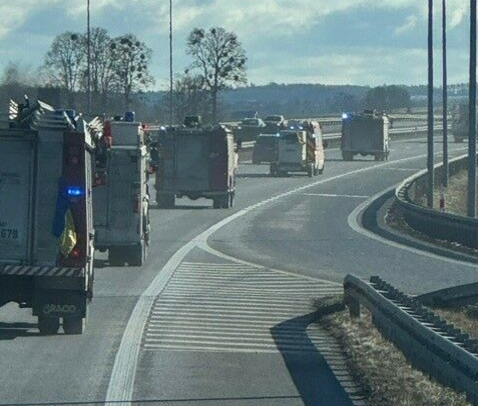 Rindals gamle E.1.1 som nr 4 i kolonnen fremst på bilde på vei gjennom Polen.