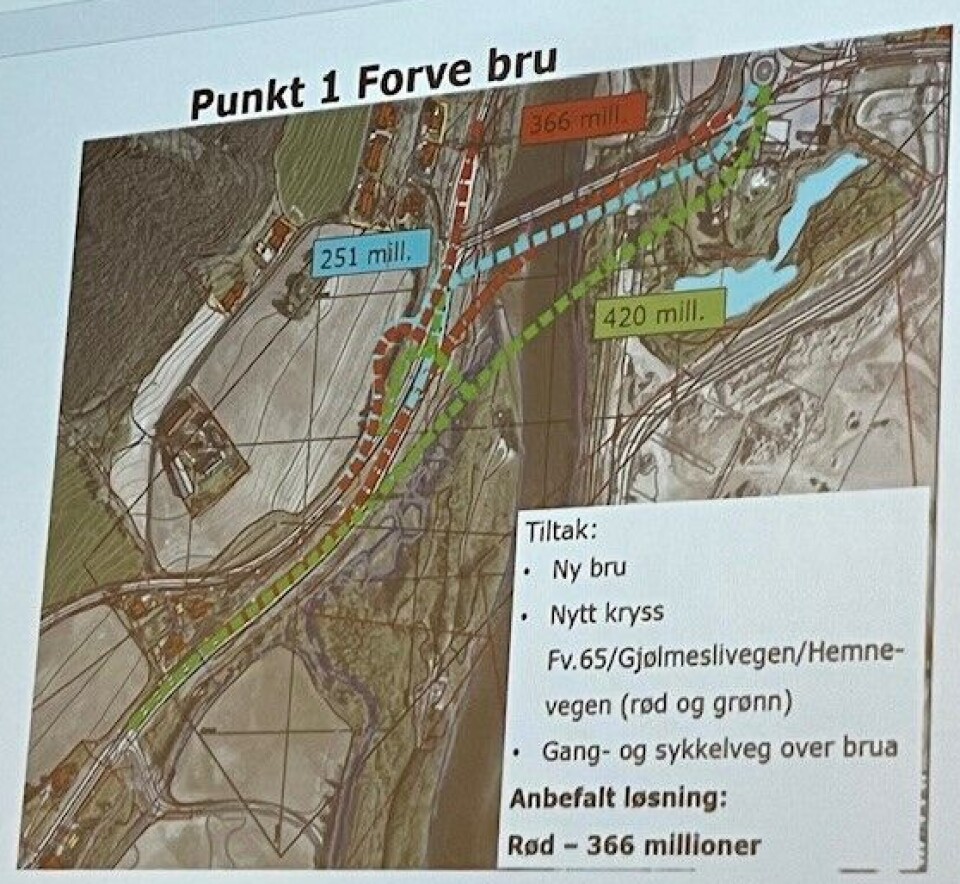 For Forvebrua på Fannrem er det røde alternativet til 366 millioner kroner anbefalt. Et kart.