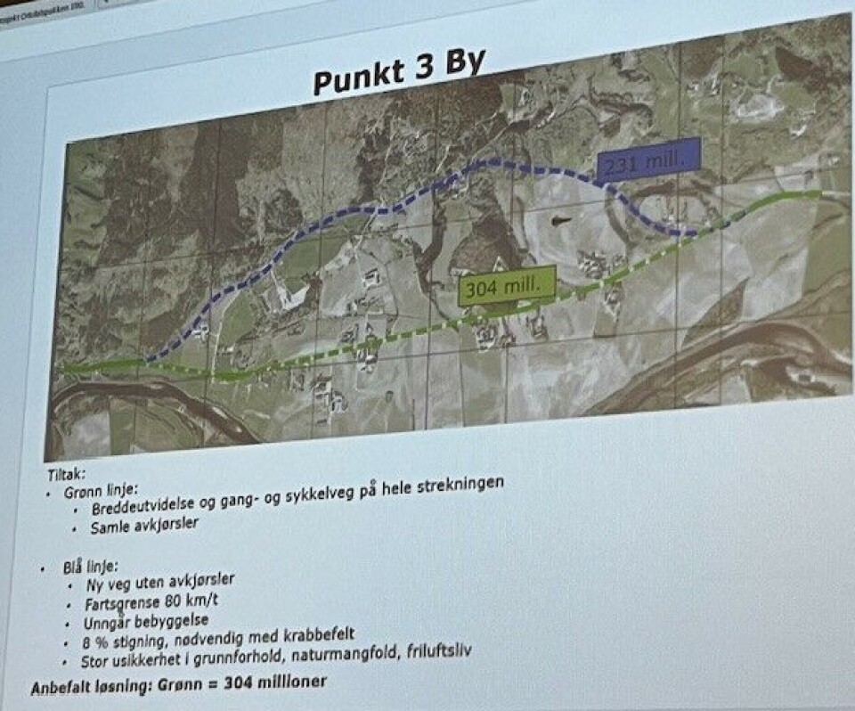 For By i Orkdal har man anbefalt løsningen som den grønne linja viser.
