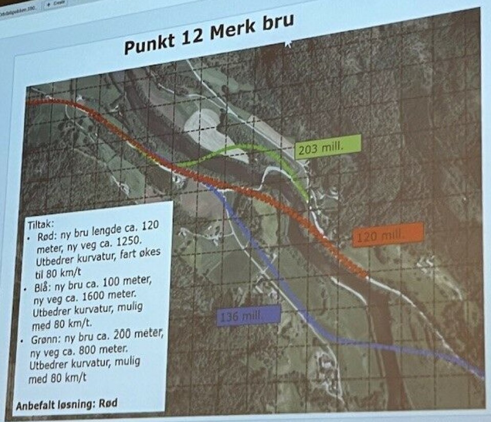 For Merk bru i Rennebu er det røde alternativet anbefalt.