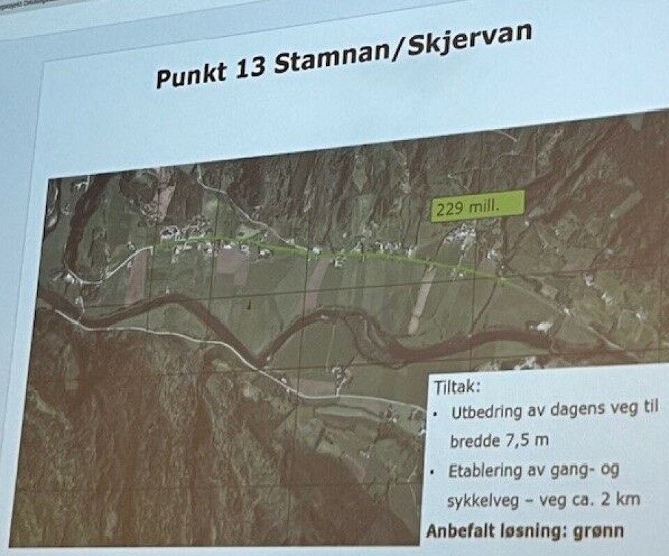 Skissert utbedring av strekningen Stamnan - Skjervan i Rennebu, med gangveg.
