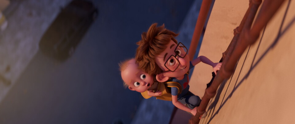 Super-Charlie. To barn. Bilde fra en animasjonsfilm.