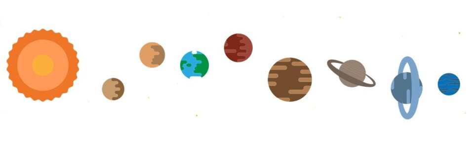 Svært forenklet illustrasjon av solsystemet vårt. Nærmest Solen er Merkur, deretter Venus, Jorden, Mars, Jupiter, Saturn, Uranus og Neptun. I vinter har Venus vært det mest lyssterke objektet på himmelen, etter Solen og Månen. Enkel illustrasjon av solsystemet vårt.