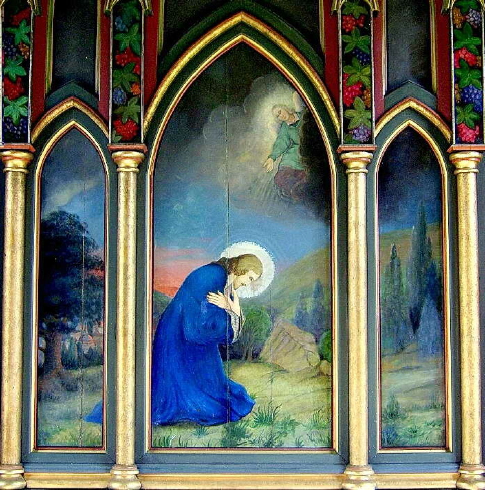 Åsskard: Motivet Jesus i Getsemane Bilde maleri av av mann som kneler i hage