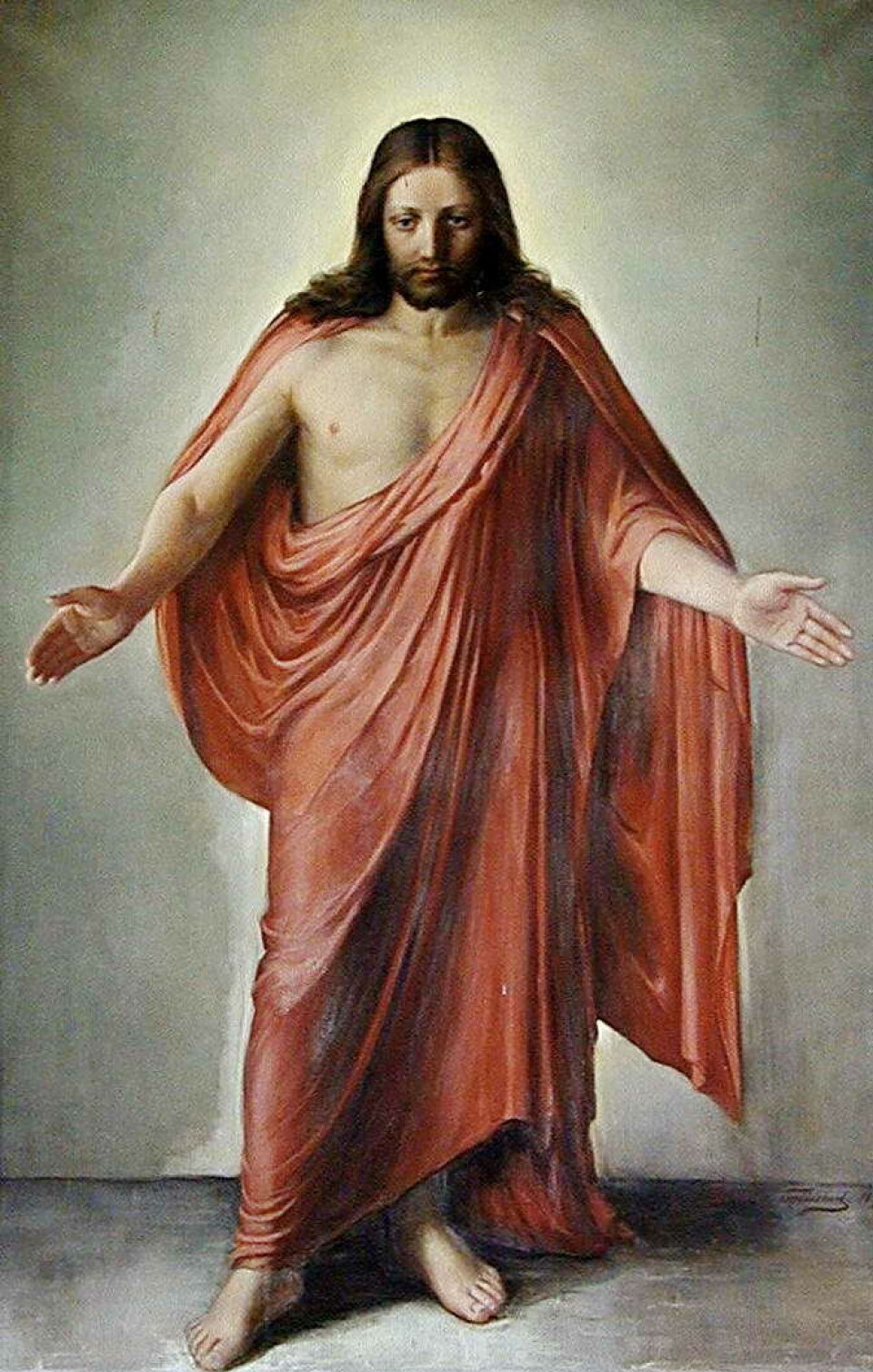 Dorothea Follestad si gamle tavle i Todalen har motiv frå Thorvaldsens «Kristus». Bilde av maleri av Jesus