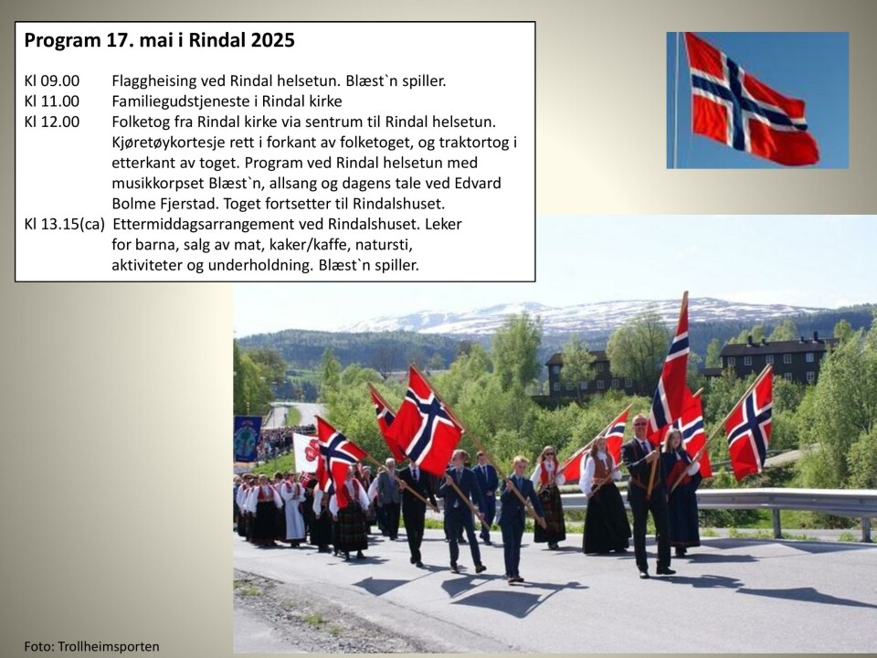 Tradisjonelt program på årets 17. mai i Rindal