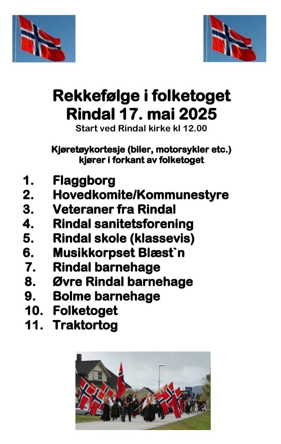 Tradisjonelt program på årets 17. mai i Rindal