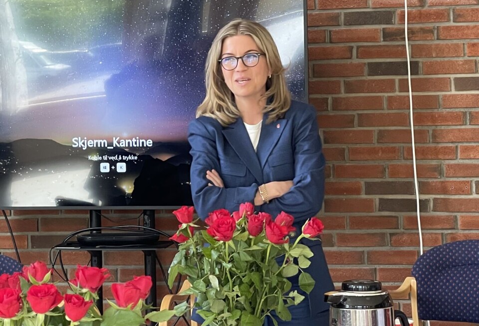 Sissel Kruse Larsen fortalte om sin tid i NATO, og om viktigheten av beredskap og forsvar. En dame står ved et bord. Flere roser foran.