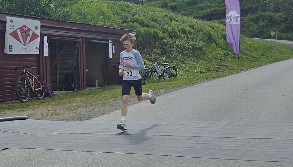 Erik Sæther Fossum, Stjørdal-Blink orientering, går i mål med beste tid på en km