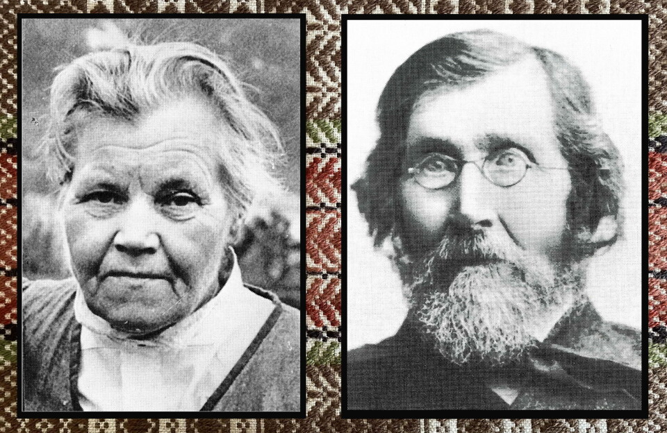 To av dei fine tonekjeldene: Magnhild Almhjell (Tingvoll) og Christen Bruseth – todaling som vart kulturhøvding i Stangvik. Fotomontasje av to gamle portrettbilder.