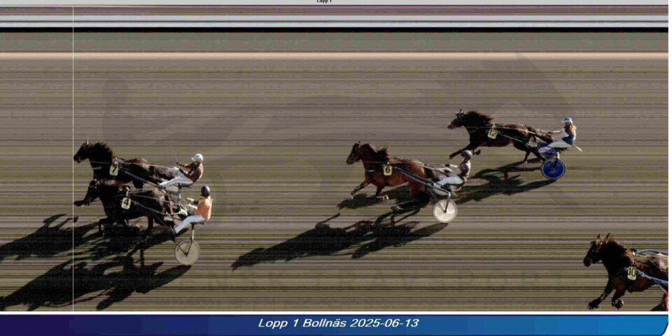 Søyset Storm knepent slått. Et målfoto fra et travløp.