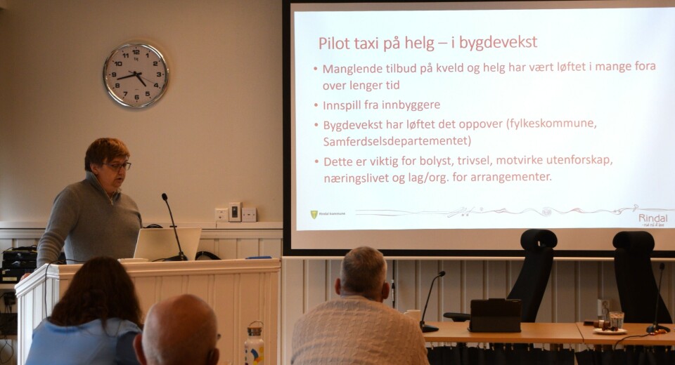 Innfører pilot-ordning med taxitilbud på helg i Rindal